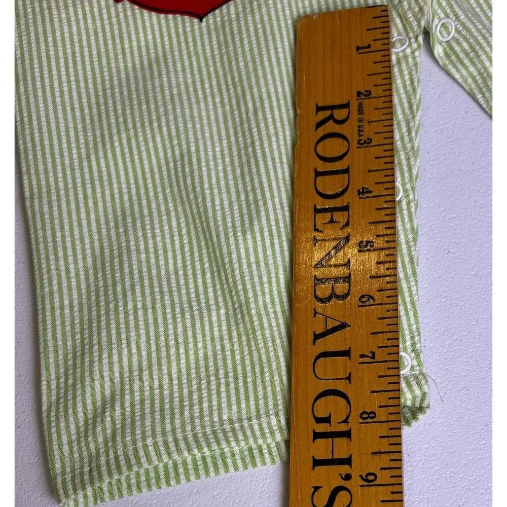 Penney's Seersucker Overalls Kids‎ Size 18M Green White Vintage Anchor Nautical
